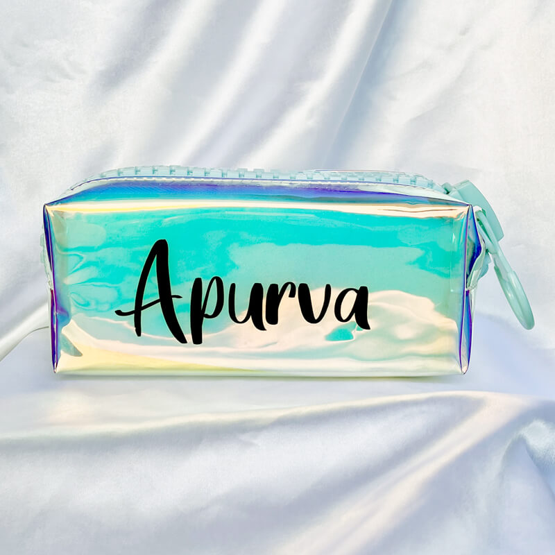 Holographic Pouch With Big Zipper & Customized Name
