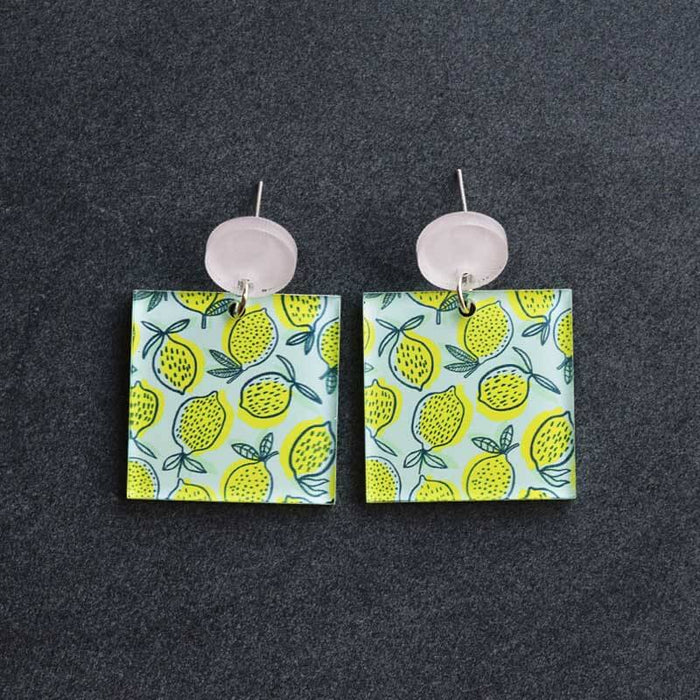 Beautiful Lemon Doodle Pattern Square Shaped Earrings - The Squeaky Store