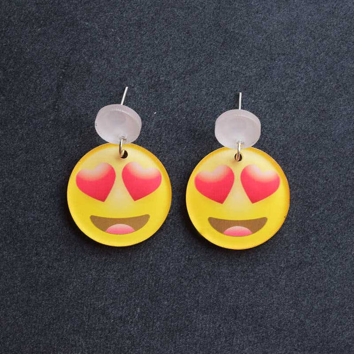 Heart Eyes Emoji Smiley Face Circle Shaped Earrings - The Squeaky Store