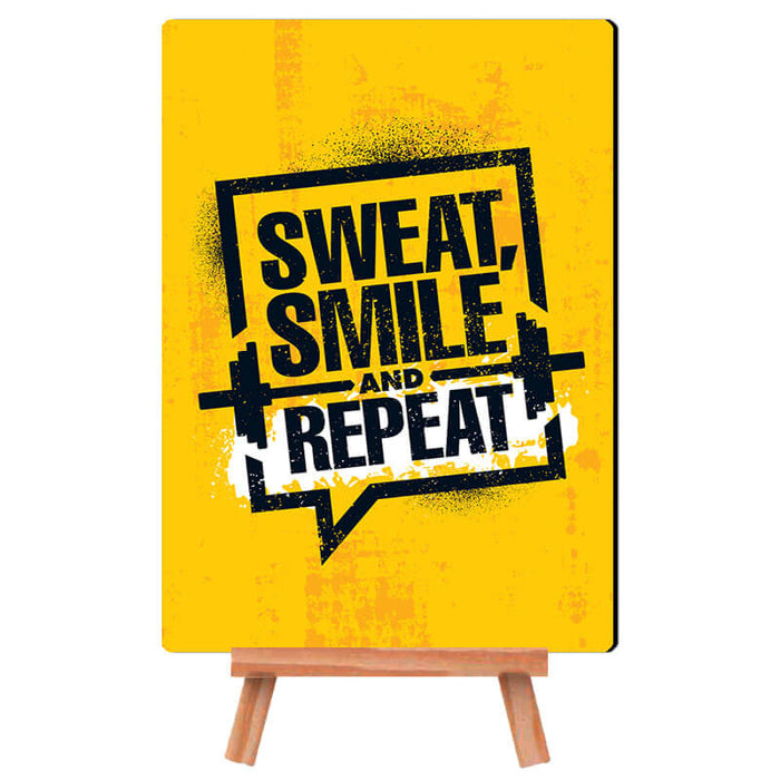 Sweat Smile & Repeat Gym Funny Quote - Desk Decor Poster with Stand - The Squeaky Store