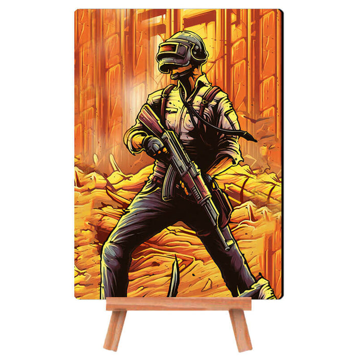 PUBG Guy with AKM - Desk Decor Poster with Stand - The Squeaky Store