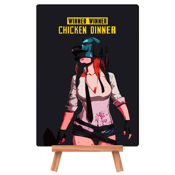 PUBG Chicken Dinner Gamer Girl Artwork- Desk Decor Poster with Stand - The Squeaky Store
