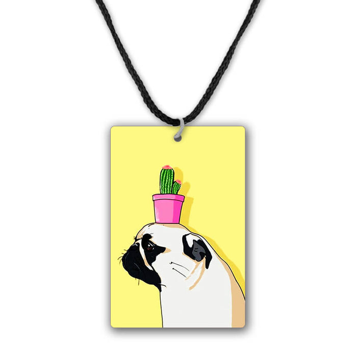 Cute Pug with Cactus Printed Pendant Necklace - The Squeaky Store