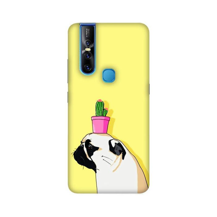 Cute Pug with Cactus Illustration Vivo V15 Cover - The Squeaky Store