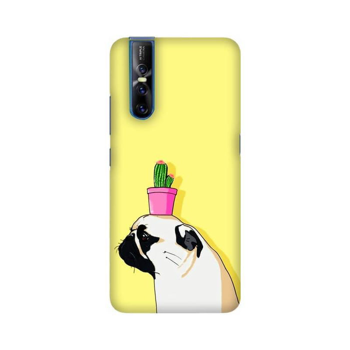 Cute Pug with Cactus Illustration Vivo V15 Pro Cover - The Squeaky Store