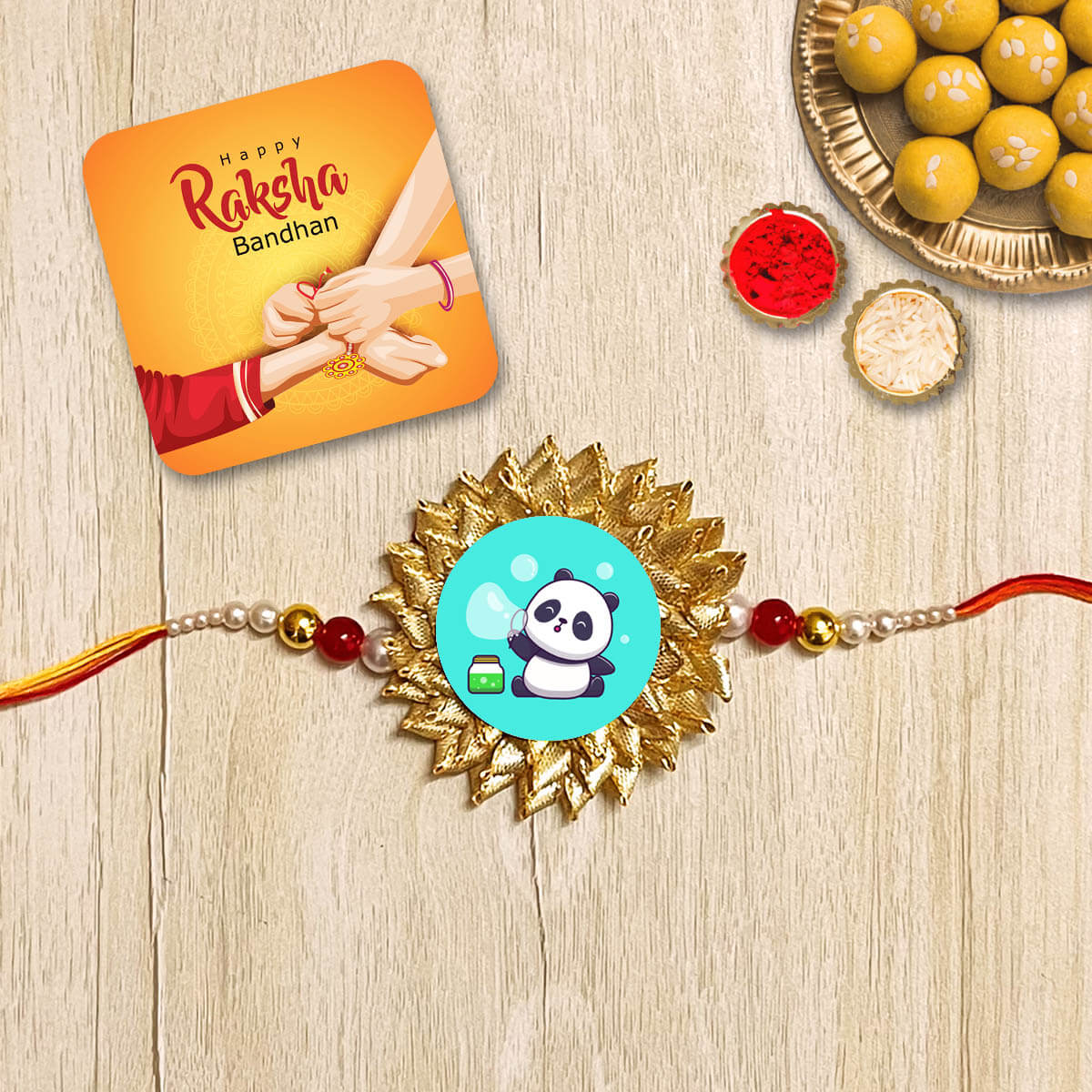Baby Panda Blowing Bubbles Rakhi For Brother | FREE Fridge Magnet | Raksha Bandhan Gift |