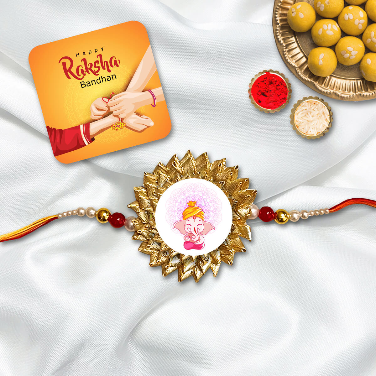 Cute Baby Ganesha Smiling & Meditating | Ganpati Rakhi For Brother | FREE Fridge Magnet | Raksha Bandhan Gift |